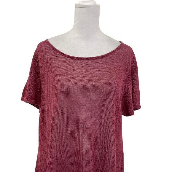 Eileen Fisher Linen Blend Open Knit Lightweight Sweater Tunic Pink size Large - Picture 2 of 7